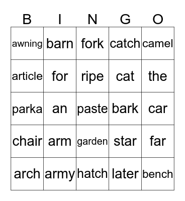 Lesson 14 Vocabulary Bingo! Bingo Card