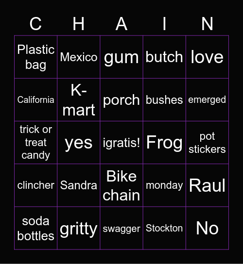 Broken Chain Bingo Card