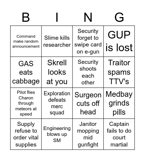 Baystation Bingo Card