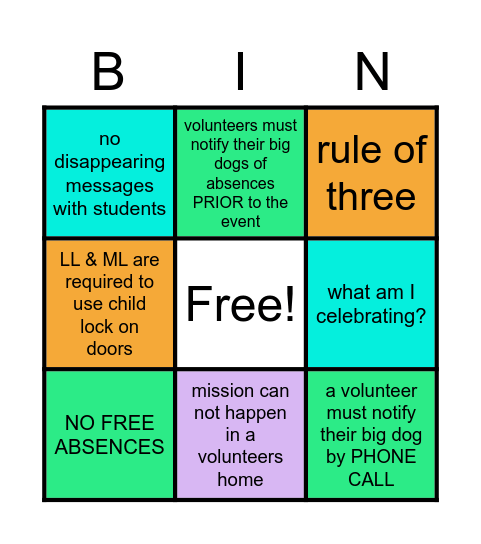 YI POLICIES Bingo Card