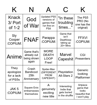 Playstation presentation Bingo Card
