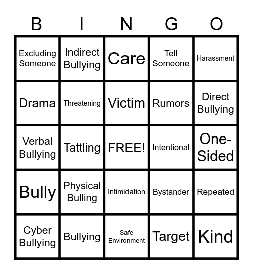 Anti-Bullying Bingo Card