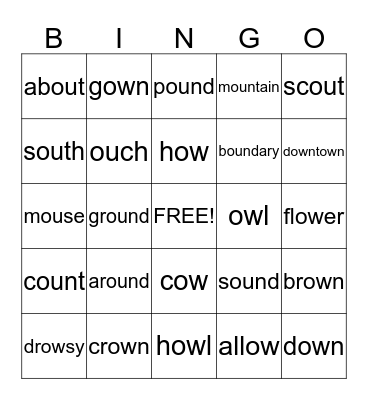 /ou/ and /ow/ Bingo Card