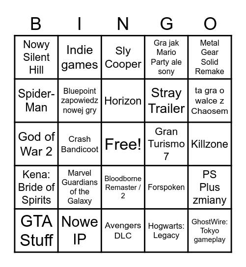 Playstation Bingo Card