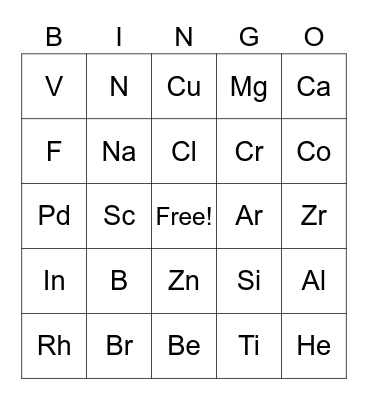 Element Bingo Card