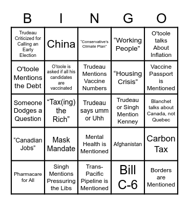 Carleton UN Society #elxn44 Bingo Card