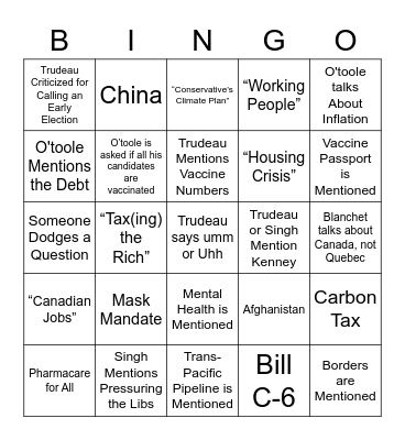 Carleton UN Society #elxn44 Bingo Card