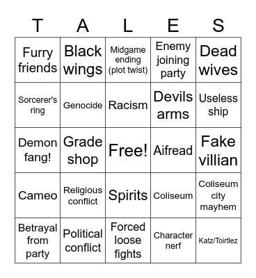 Tales of ~ Apocalypse bingo Card