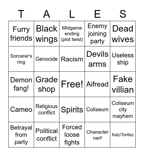 Tales of ~ Apocalypse bingo Card