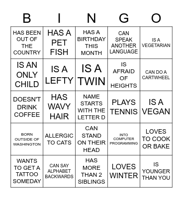 HUMAN SCAVENGER HUNT Bingo Card