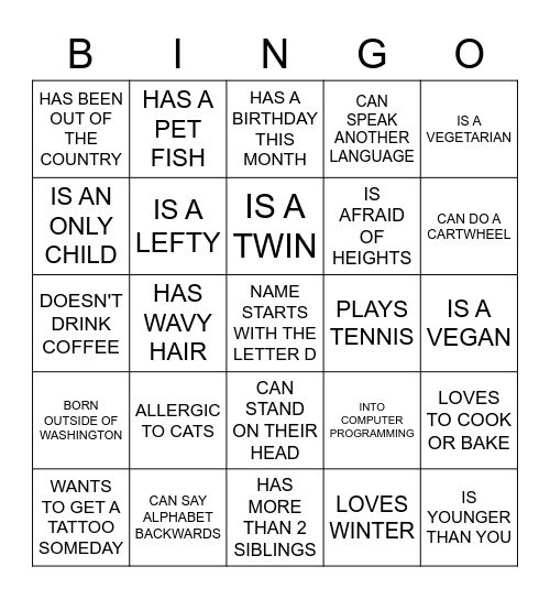 HUMAN SCAVENGER HUNT Bingo Card