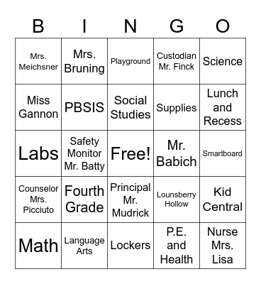 Back to School Bingo Card