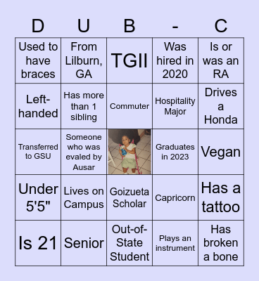 Welcome Center Bingo Card