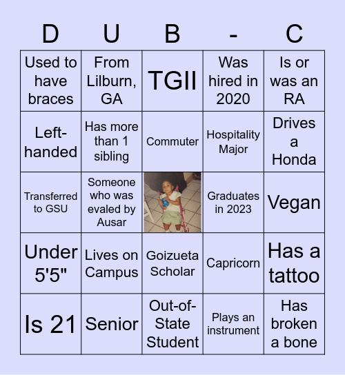 Welcome Center Bingo Card