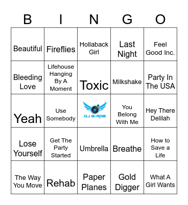 2000s Pop Hits Bingo Card