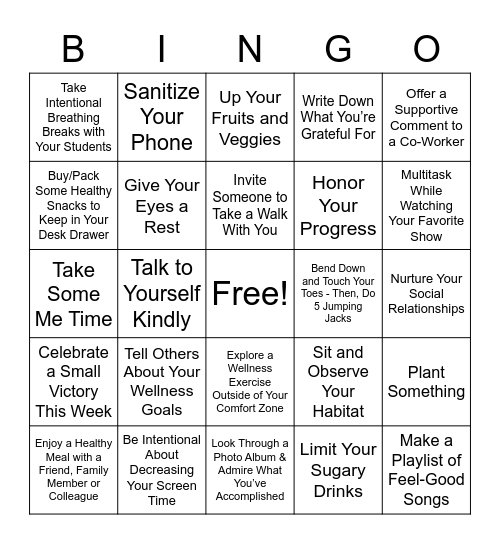 Grace. Grounding. Gratitude. Week # 4 Bingo Card