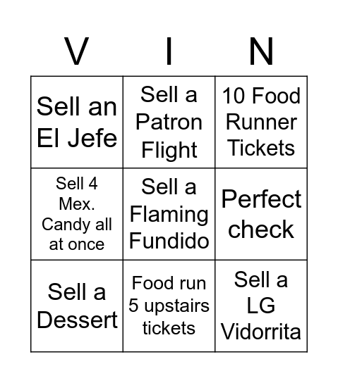 Vidorra Vingo Bingo Card