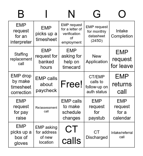 A Typical Office Work Day Bingo Card
