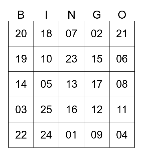 Team 4 Fun Friday Bingo Card