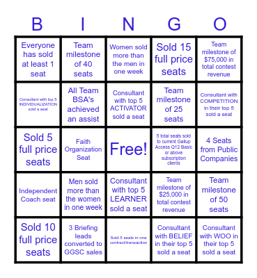 TEAM GGSC Sales Contest Bingo Card