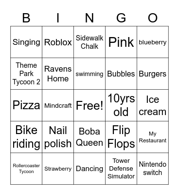 Aniyah's Birthday Bingo Card