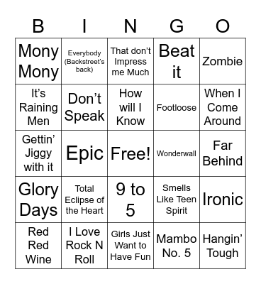 80’s & 90’s Bingo Card