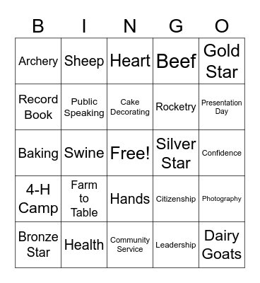 All Things 4-H! Bingo Card