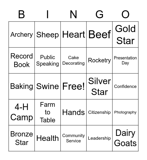 All Things 4-H! Bingo Card