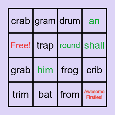 r blend Spelling Words & Sight Words Bingo Card