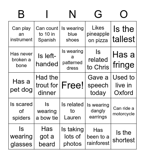 Find someone who... Bingo Card