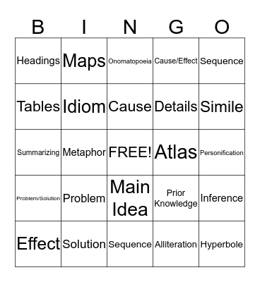 Group 3 Vocabulary Bingo Card