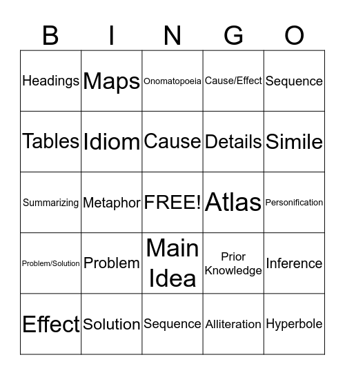 Group 3 Vocabulary Bingo Card