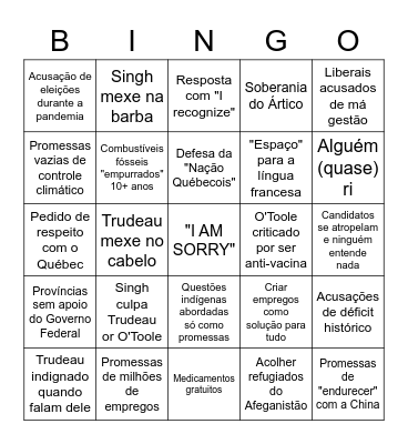 🇨🇦 CANADA LEADERS DEBATE BINGO 🇨🇦 Bingo Card