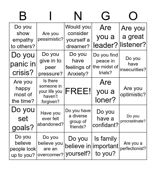 Therapeutic Bingo  Bingo Card