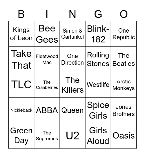 I'm With The Band Bingo Card
