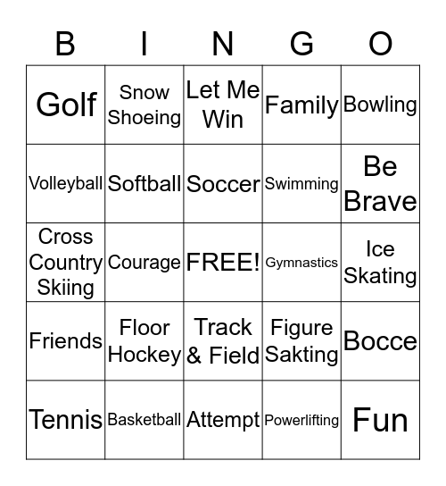 Special Olympics Chicago  Bingo Card