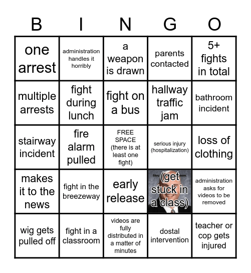 FHS Felony Friday Bingo Card