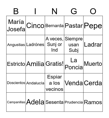 Bernarda y Gramática Bingo Card