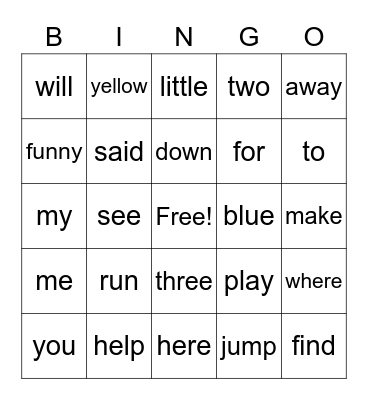 Sight Words II A Bingo Card