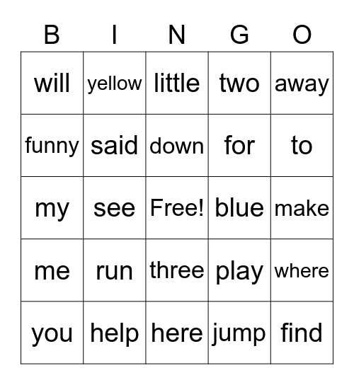 Sight Words II A Bingo Card
