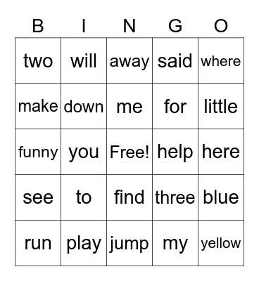 Sight Words IIIA Bingo Card