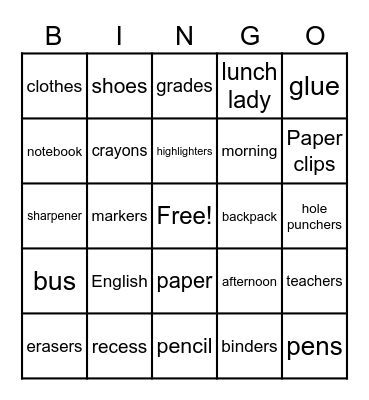 Back to School BINGO! Bingo Card