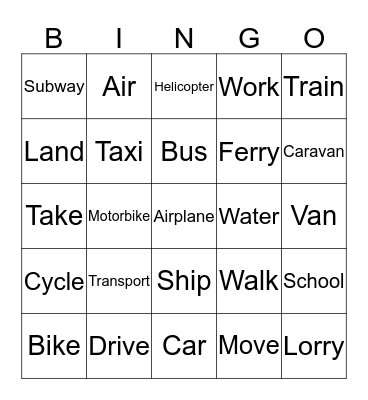 Transportation Bingo Card