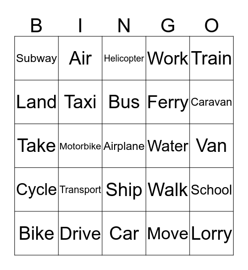 Transportation Bingo Card