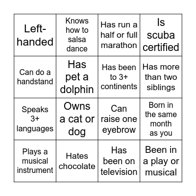 Icebreaker Bingo Card