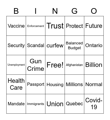 Election 2021 Bingo Card