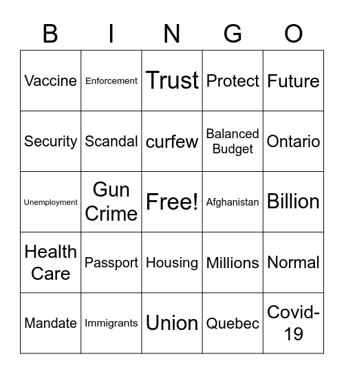 Election 2021 Bingo Card