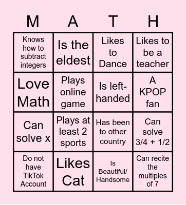 GET TO KNOW ME! Bingo Card