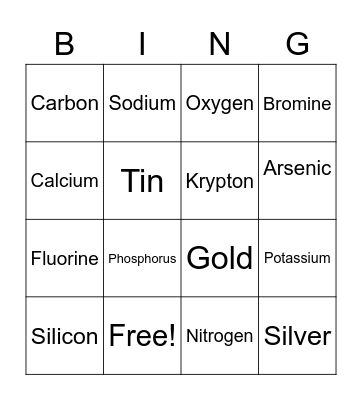 Periodic Table BINGO Card