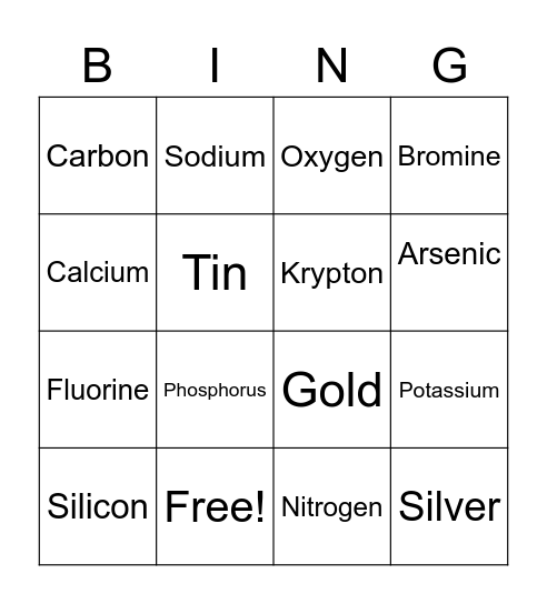 Periodic Table BINGO Card